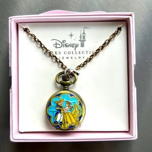 NWT Disney Beauty and the Beast Clock Necklace